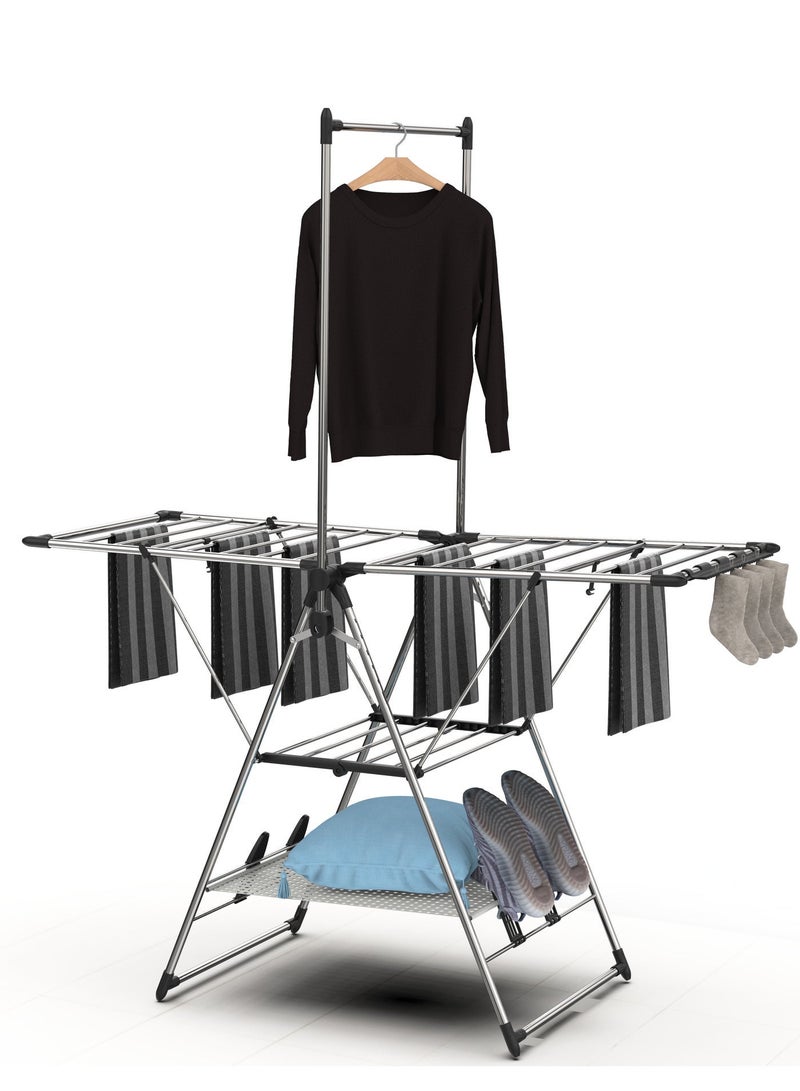 LIBERTI Stainless Steel Winged Clothes Drying Rack – Foldable Multi-Layer Laundry Stand - Image 1